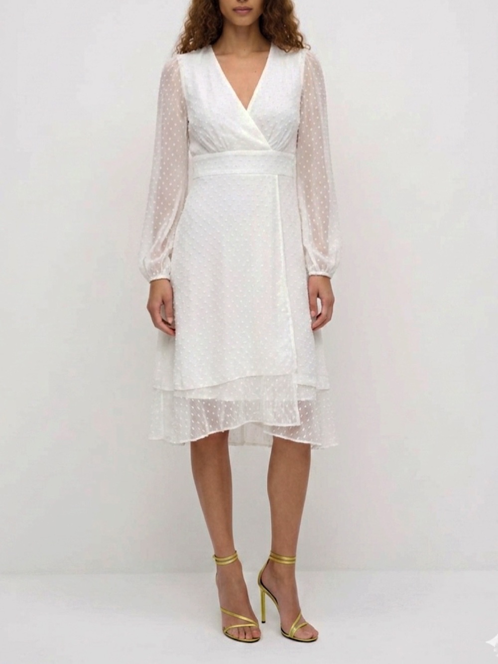 NWT Area Stars White Dotted Swiss Dress Size Large Asymmetrical Hem